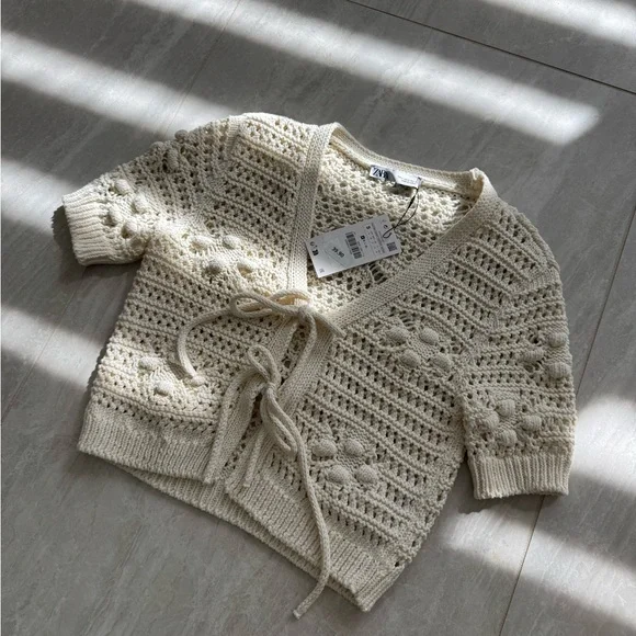 Zara Cream Cable Knit Cardigan - Picture 3 of 4